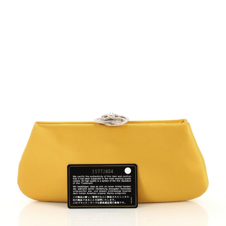 Chanel Camellia Clasp Clutch Satin with Crystals Small at 1stDibs