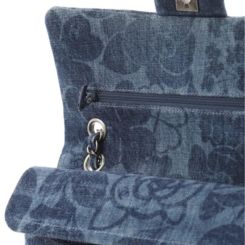 Chanel Camellia Classic Double Flap Bag Quilted Printed Denim Medium In Good Condition In NY, NY