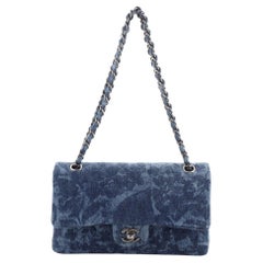 Chanel Camellia Classic Double Flap Bag Quilted Printed Denim Medium
