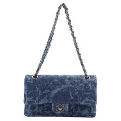 Chanel Camellia Classic Double Flap Bag Quilted Printed Denim Medium