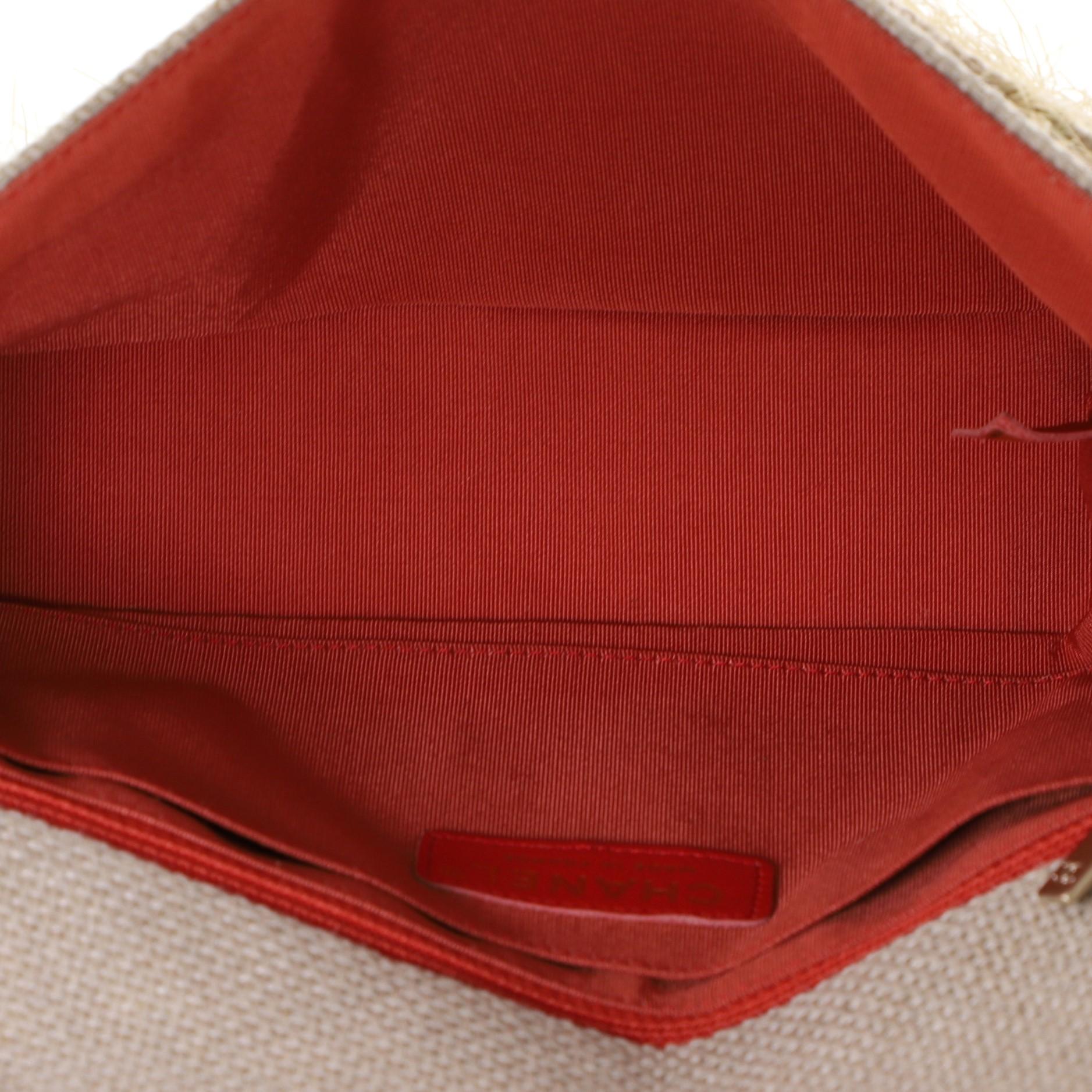 Chanel Camellia Classic Single Flap Bag Quilted Burlap Medium 2