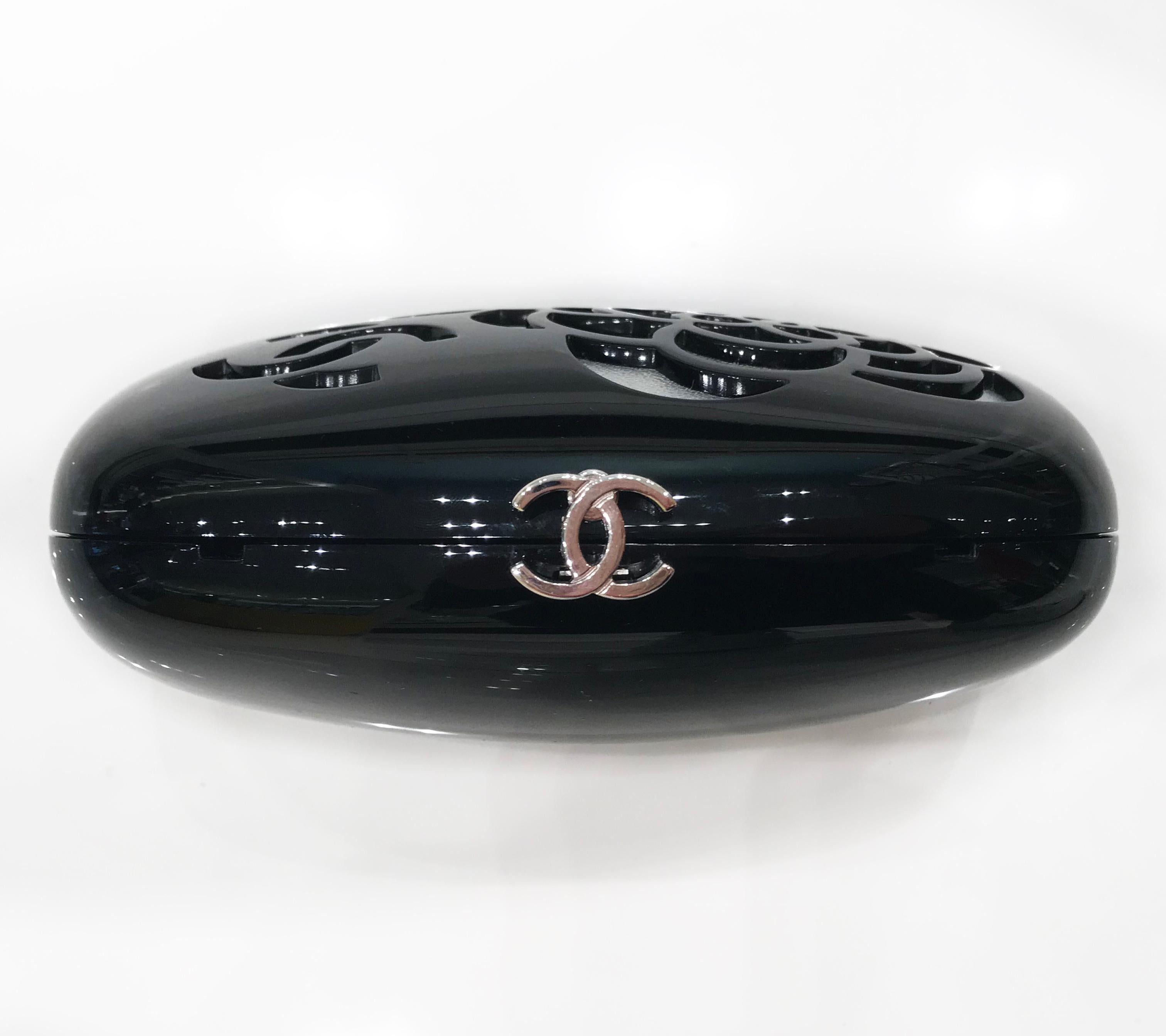 Black Chanel Camellia Collector's Clutch Bag For Sale
