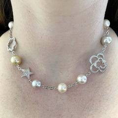 Chanel Camellia & Comete Motif Pearl Diamond 18k White Gold Necklace