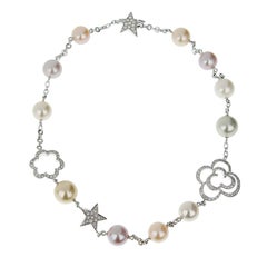 Chanel Camellia & Comete Motif Pearl Diamond 18k White Gold Necklace