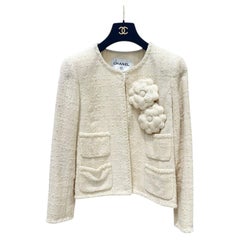 Chanel Camellia Cream Tweed Jacket Sz.38