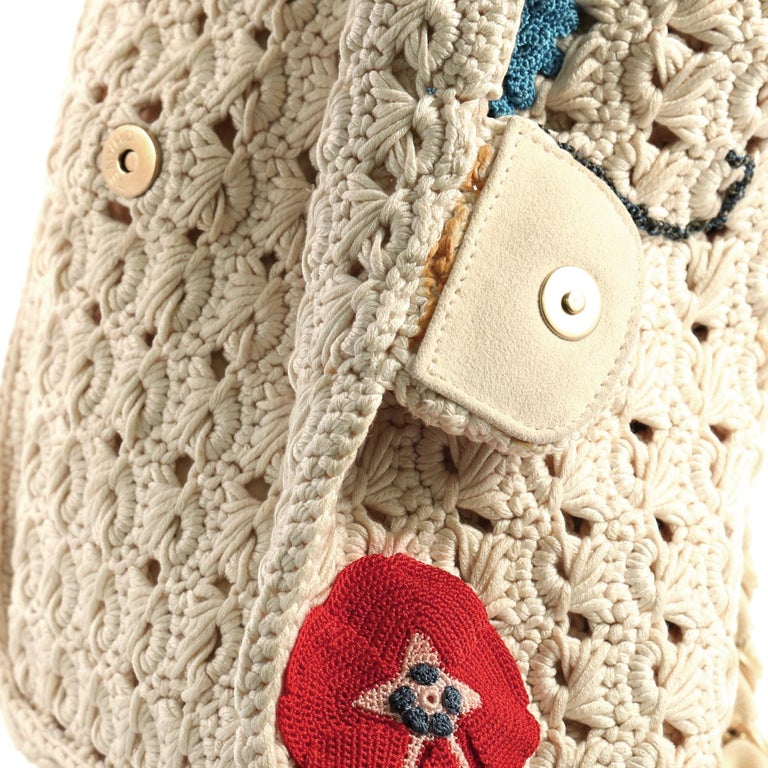 Chanel Camellia Crochet Flap Bag Fabric Small