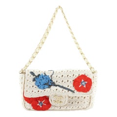 Chanel Camellia Crochet Flap Bag Fabric Small