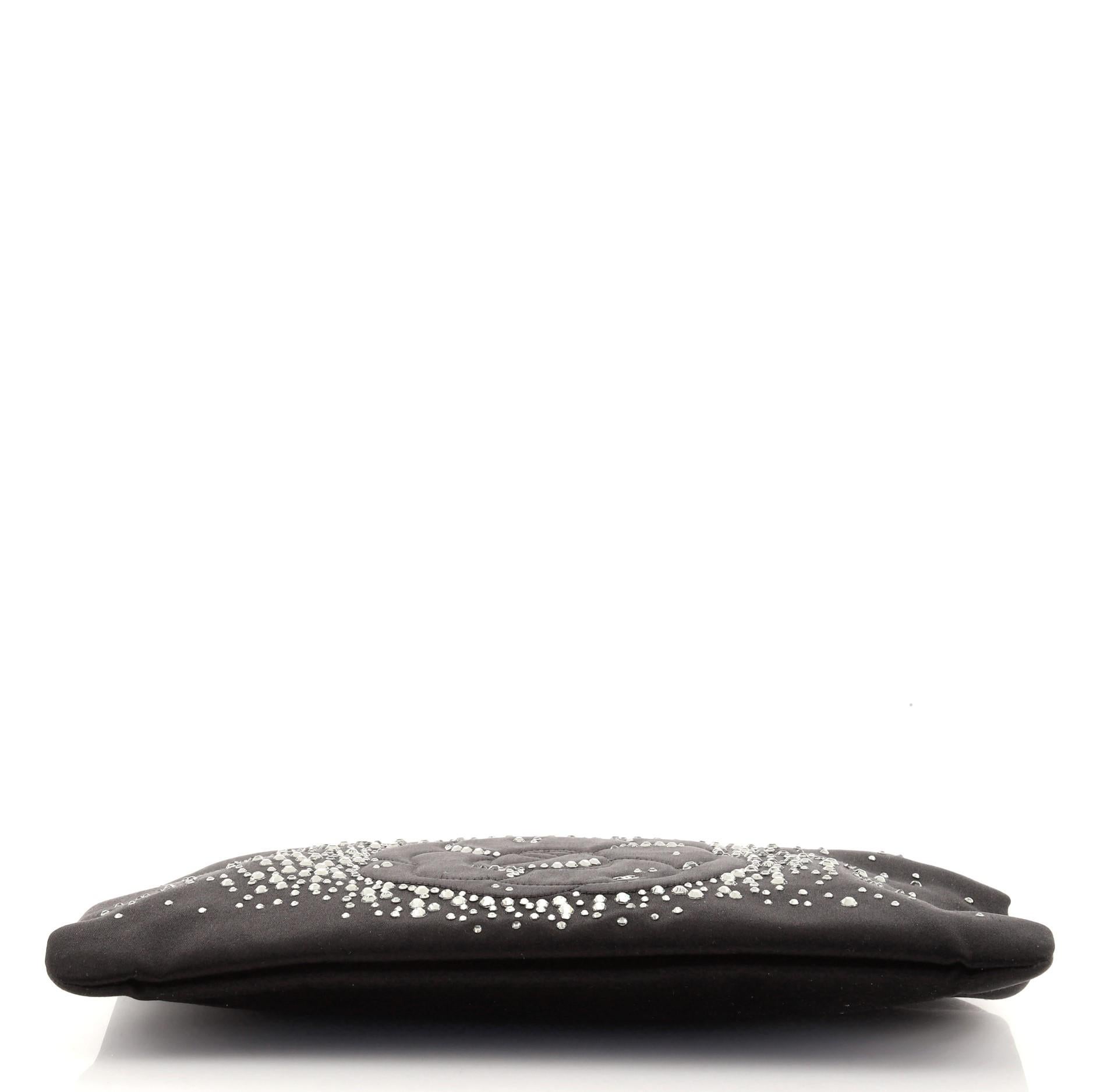 Women's or Men's Chanel Camellia Diamante Convertible Clutch Crystal Embellished Satin Small