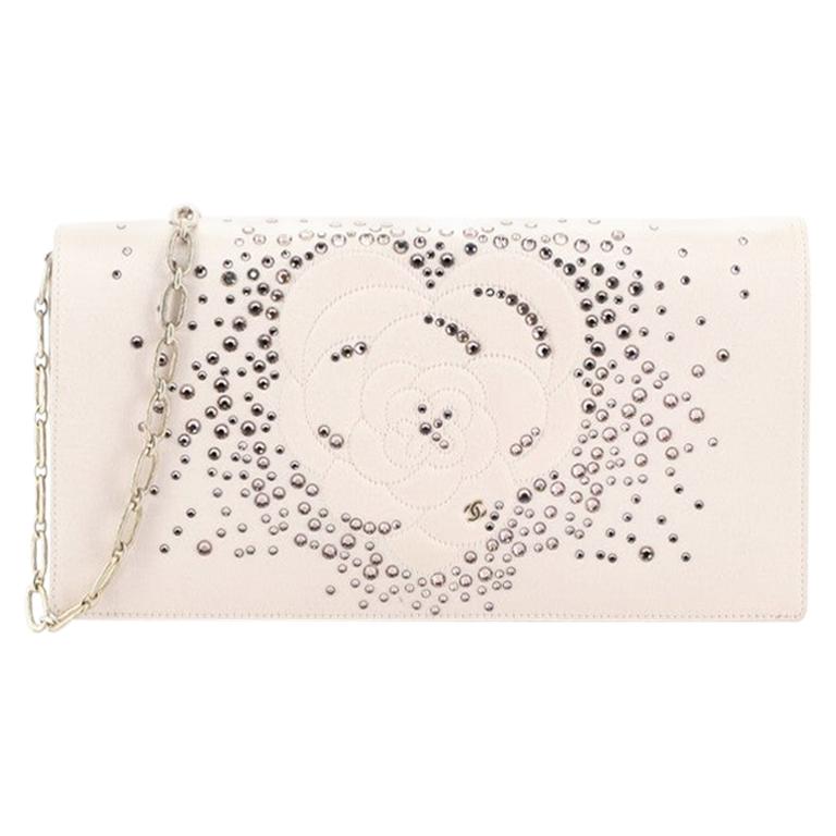  Chanel Camellia Diamante Convertible Clutch Crystal Embellished Satin Small