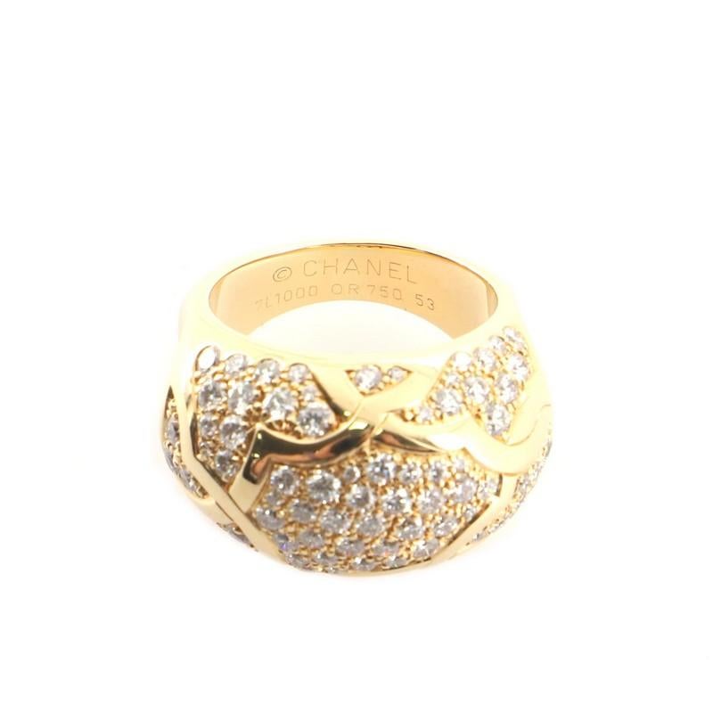 Women's or Men's Chanel Camellia Dome Ring 18K Yellow Gold and Diamonds