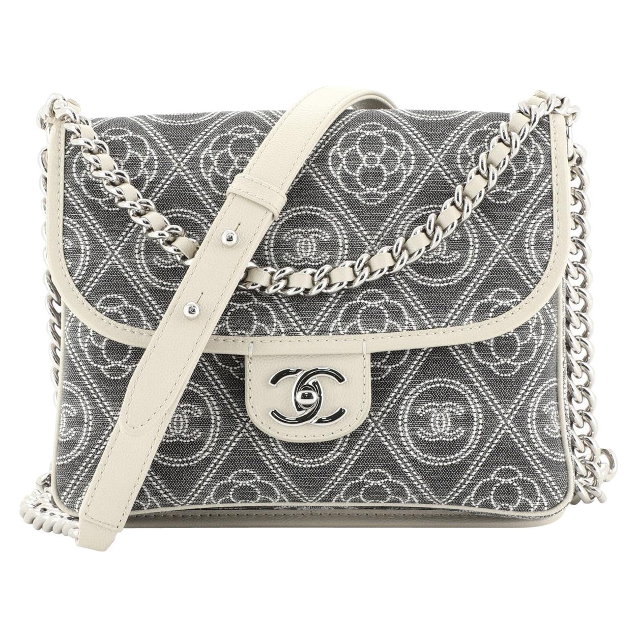 Chanel Camellia Double Side Flap Bag Quilted Printed Canvas