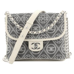 Chanel Camellia Double Side Flap Bag Quilted Printed Canvas