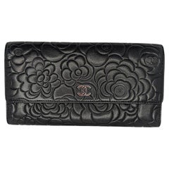 Retro Chanel Camellia Embossed Large Flap Clutch Wallet with Card Insert