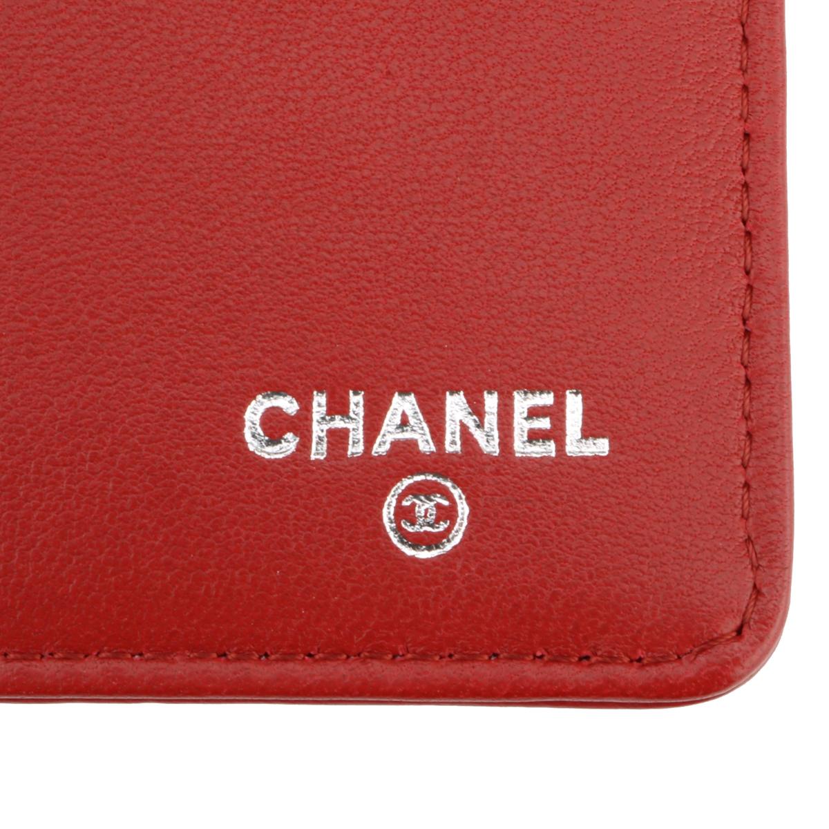 CHANEL Camellia Embossed Long Flap Wallet Red Lambskin with Silver Hardware 2012 6