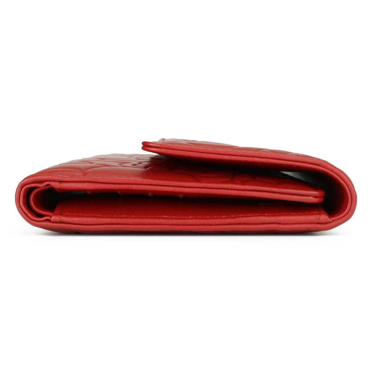 CHANEL Camellia Embossed Long Flap Wallet Red Lambskin with Silver Hardware 2012 1