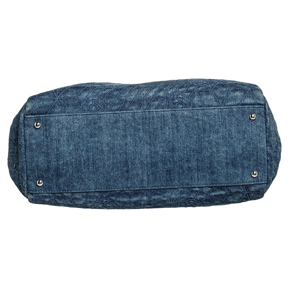 Women's Chanel Camellia Embroidered Denim and Leather Large Just Mademoiselle Bowler Bag