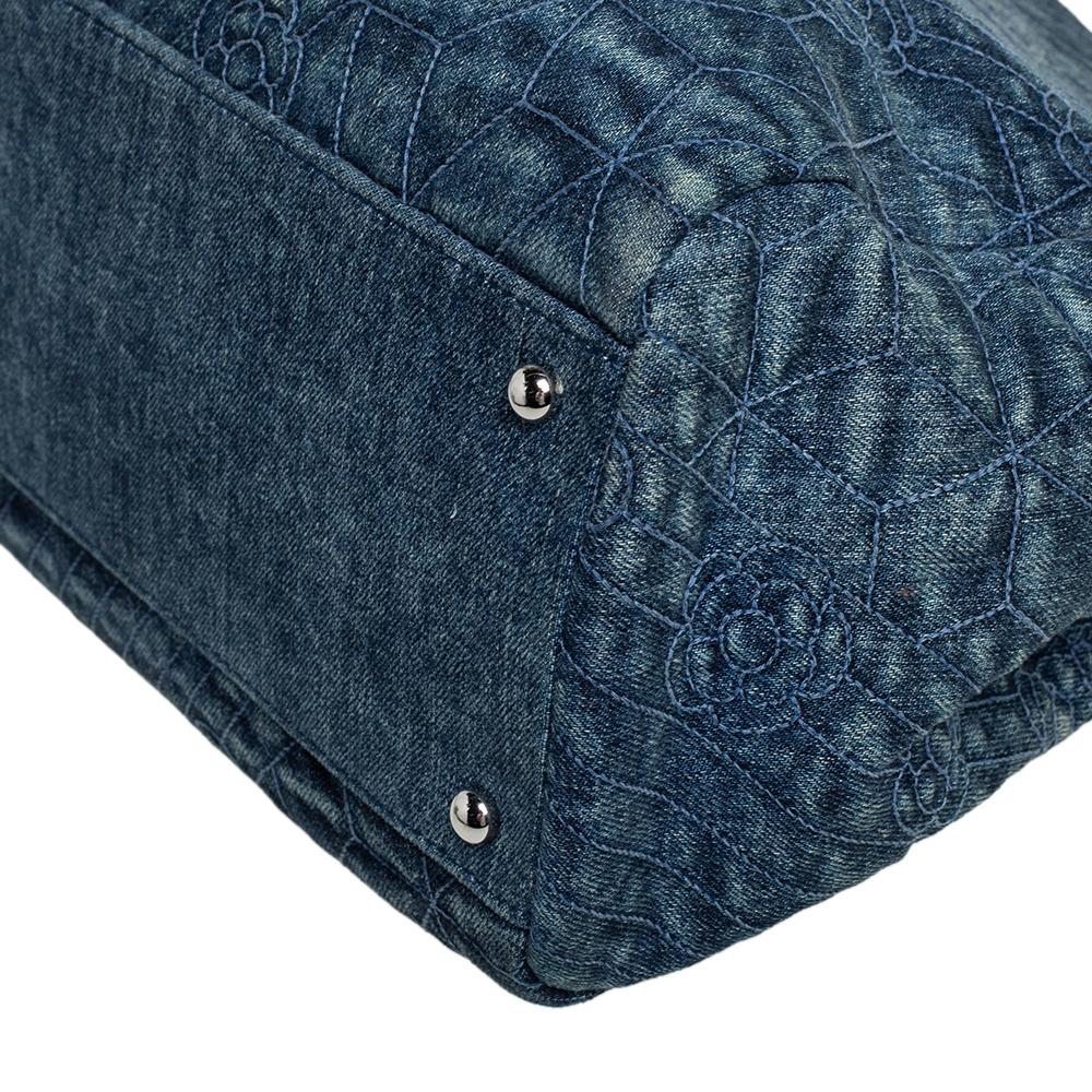 Chanel Camellia Embroidered Denim and Leather Large Just Mademoiselle Bowler Bag 2