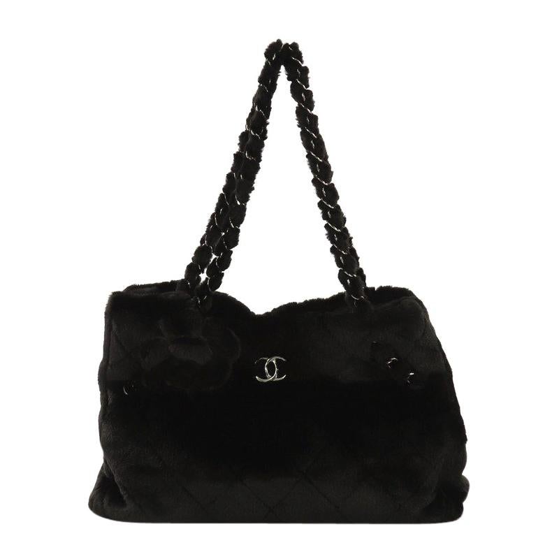 Chanel Matelasse Quilted Black Shimmer Leather Chain Shoulder Tote