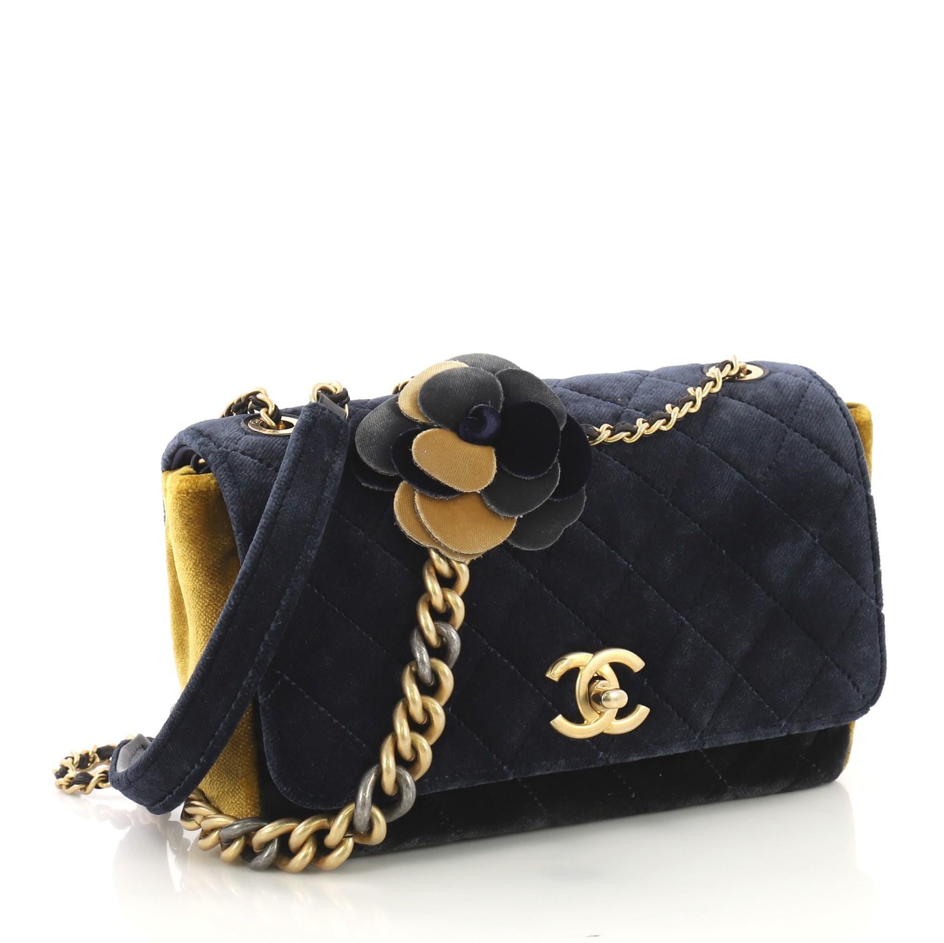 Black Chanel Camellia Flap Bag Multicolor Quilted Velvet Small