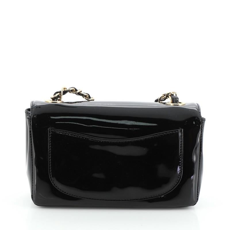 Black Chanel Camellia Flap Bag Patent Small