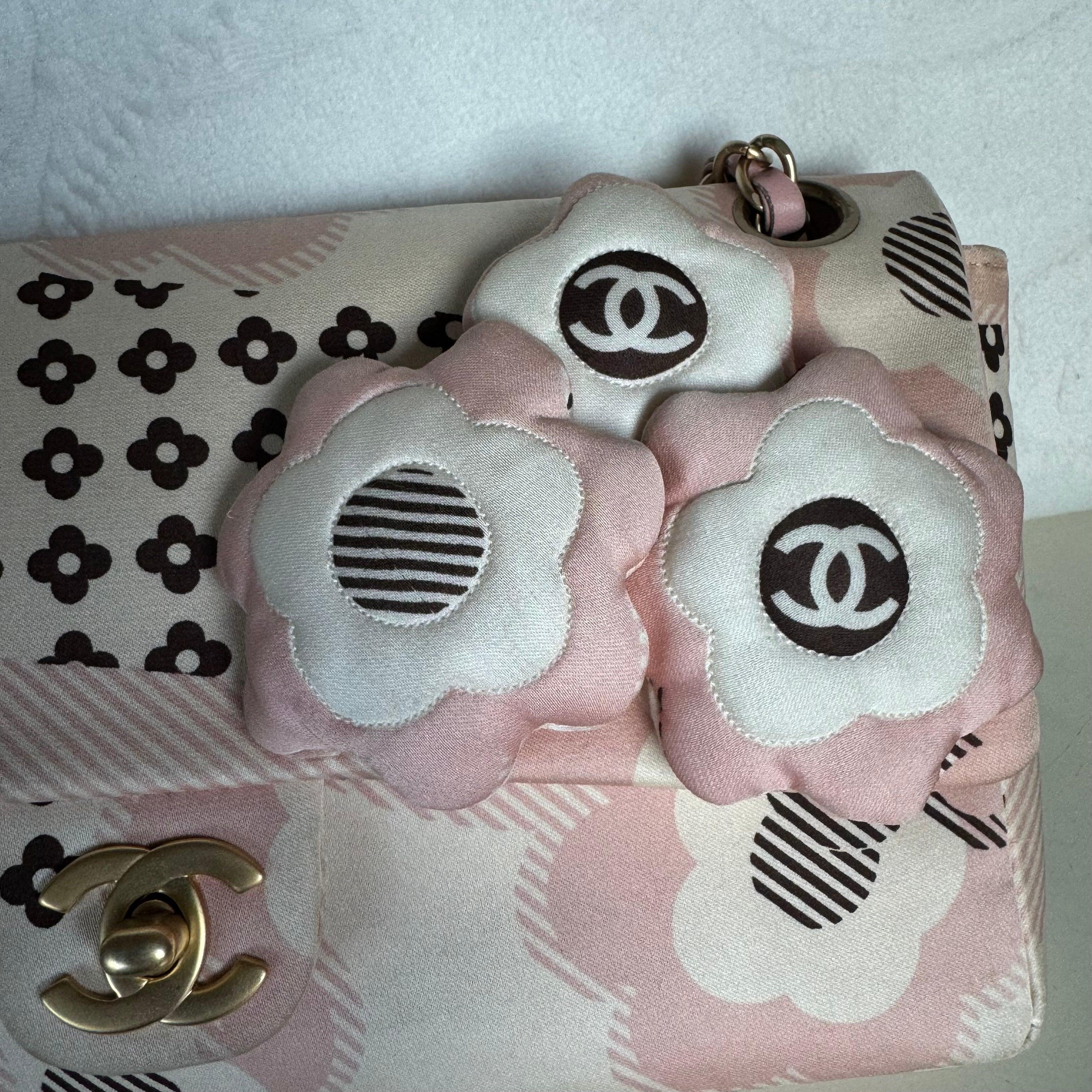 Chanel Camellia Flap Bag Pink Floral Printed Satin Medium, 2005-2006 2