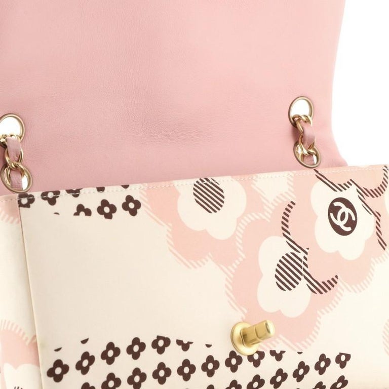 Chanel Camellia Flap Bag Printed Satin Medium at 1stDibs