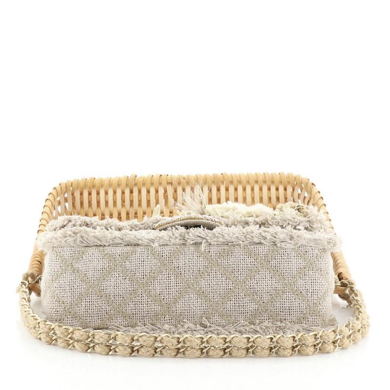 Chanel Camellia Flap Bag Quilted Burlap With Wicker Small In Good Condition In NY, NY