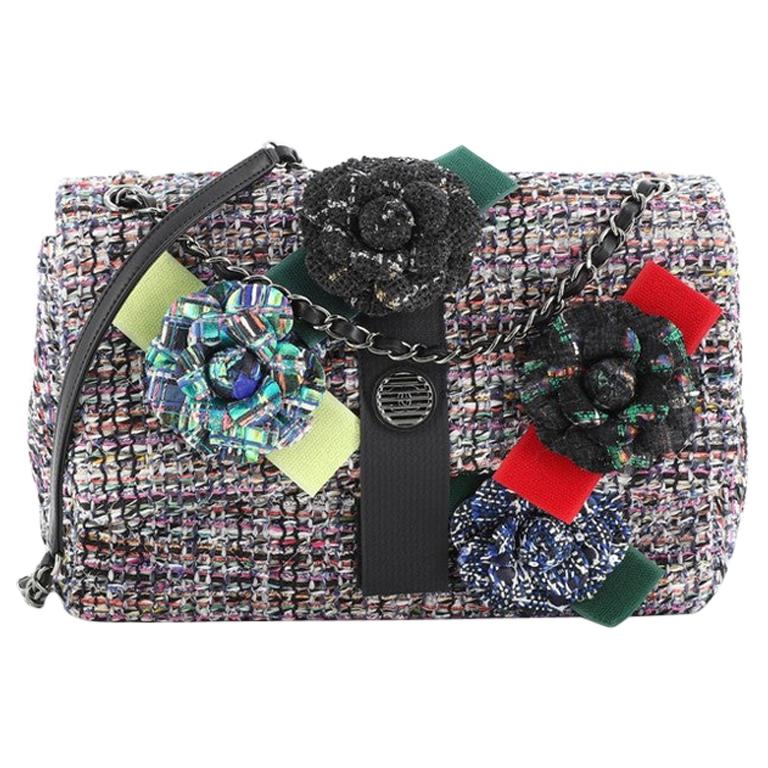 Chanel Camellia Flap Shoulder Bag Tweed Medium