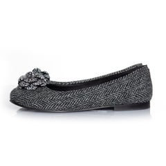 Chanel, Camellia flats in grey fishbone