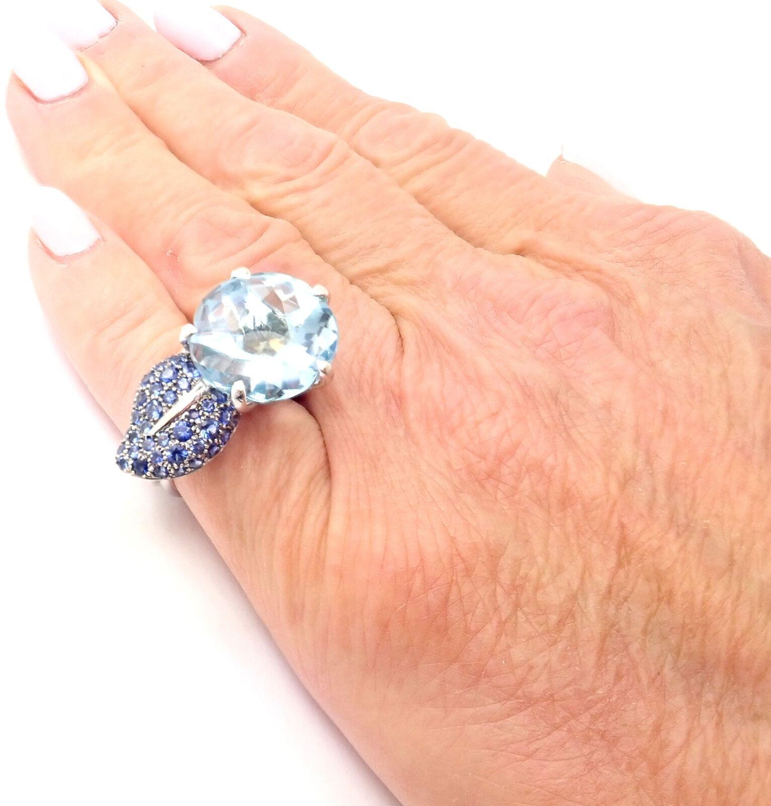 Brilliant Cut Chanel Camellia Flower Aquamarine Sapphire White Gold Ring For Sale