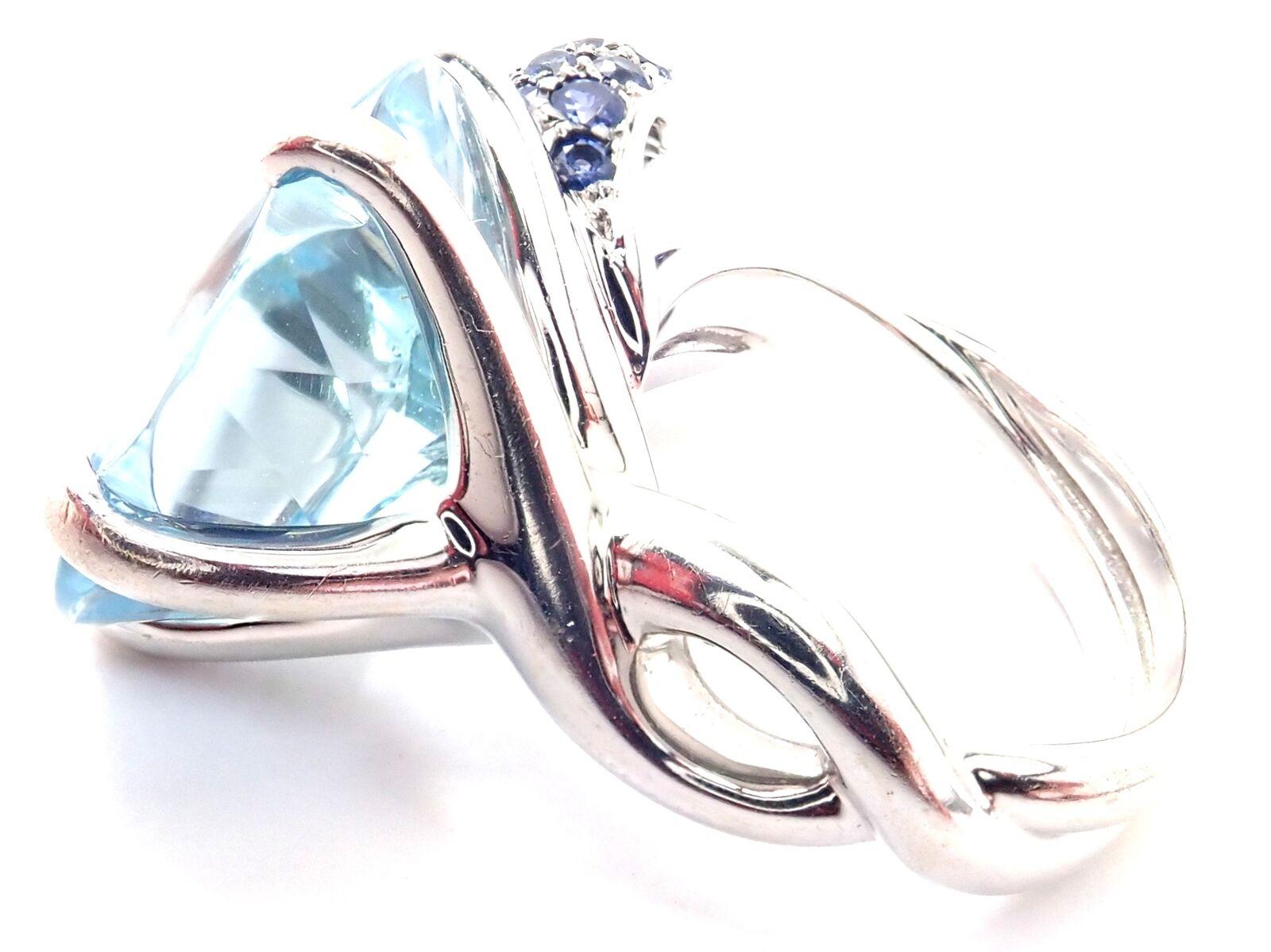 Women's or Men's Chanel Camellia Flower Aquamarine Sapphire White Gold Ring For Sale