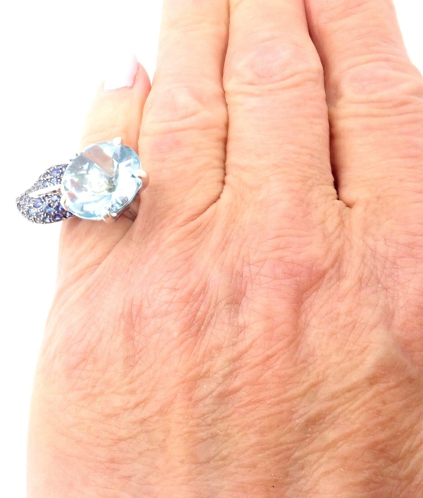 Chanel Camellia Flower Aquamarine Sapphire White Gold Ring For Sale 4