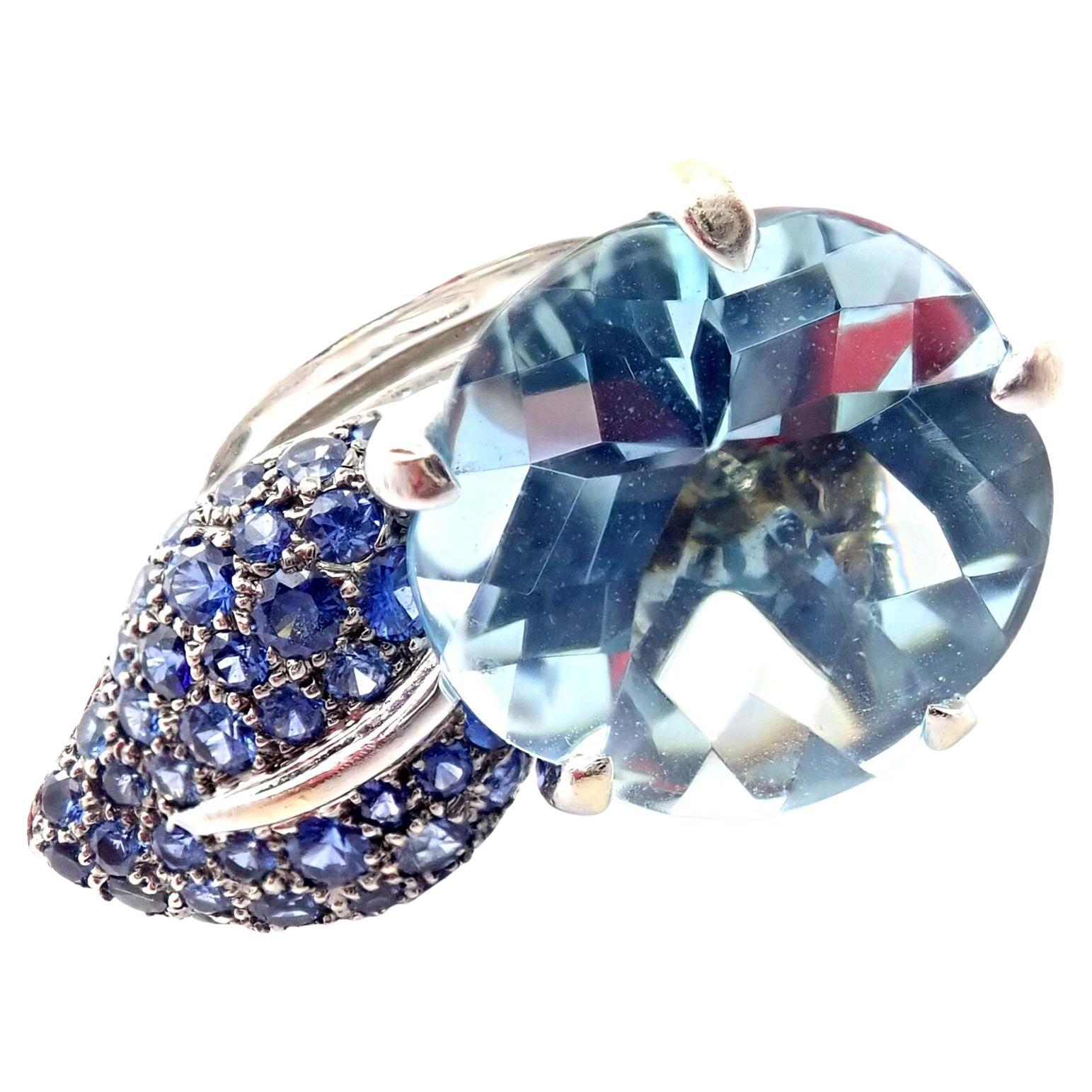 Chanel Camellia Flower Aquamarine Sapphire White Gold Ring