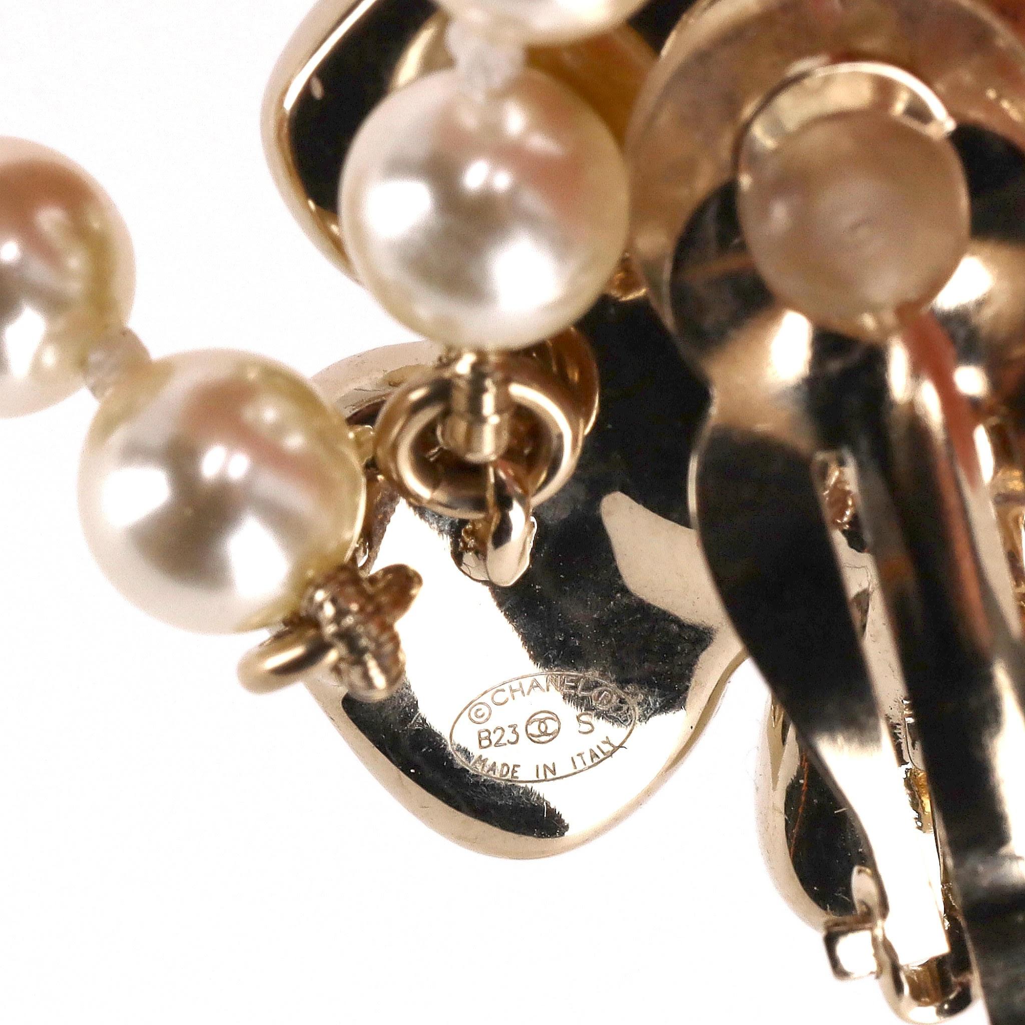 Chanel Camellia Flower, 'CC' Logo, Pearl & Strass Drop Earrings 6