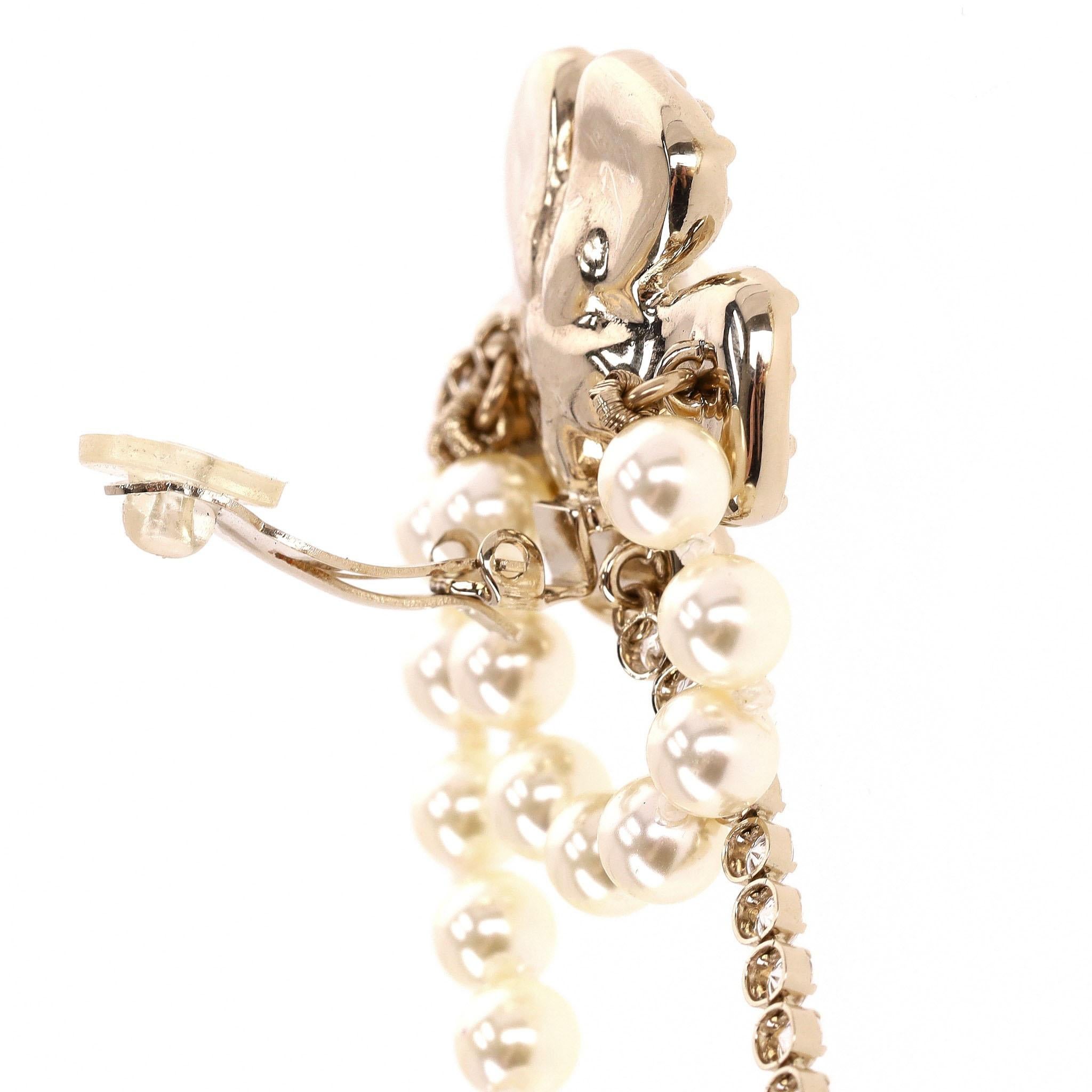 Chanel Camellia Flower, 'CC' Logo, Pearl & Strass Drop Earrings 4