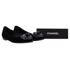 Chanel Camellia Flower & 'CC' Logo Velvet Ballet Flats