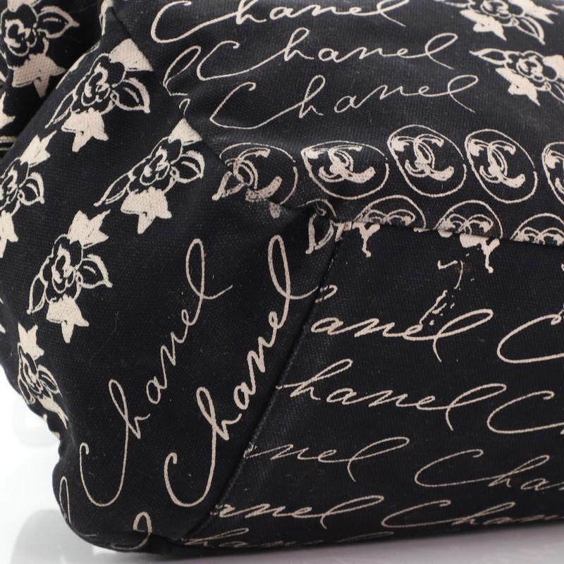 Black Chanel Camellia Flower Chain Tote Printed Canvas