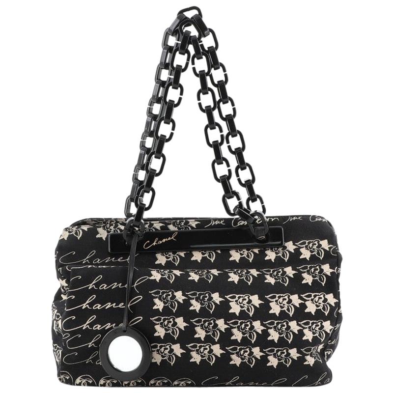 Chanel Camellia Flower Chain Tote Printed Canvas