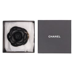Chanel Camellia Flower Leather Brooch With A 'CC' Logo Metal Petal