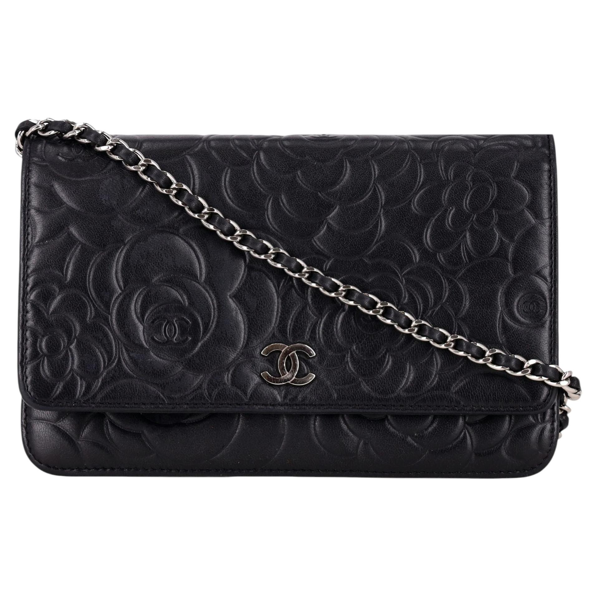 Chanel Camellia Flower Pattern Lambskin Leather Wallet On Chain