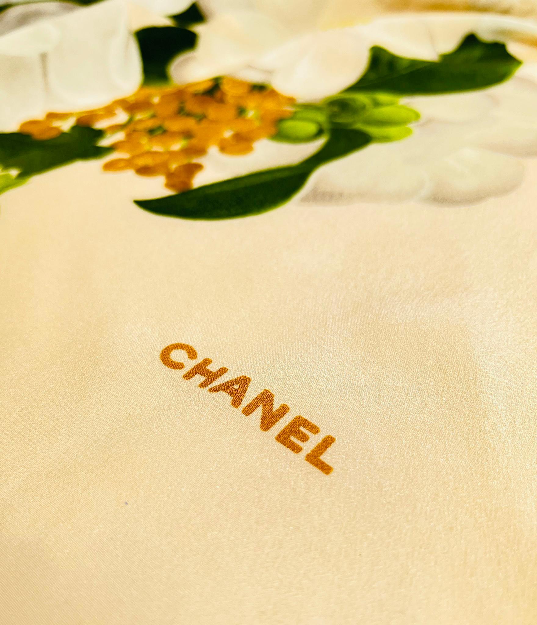 Chanel Camellia Flower Print Silk Scarf 3