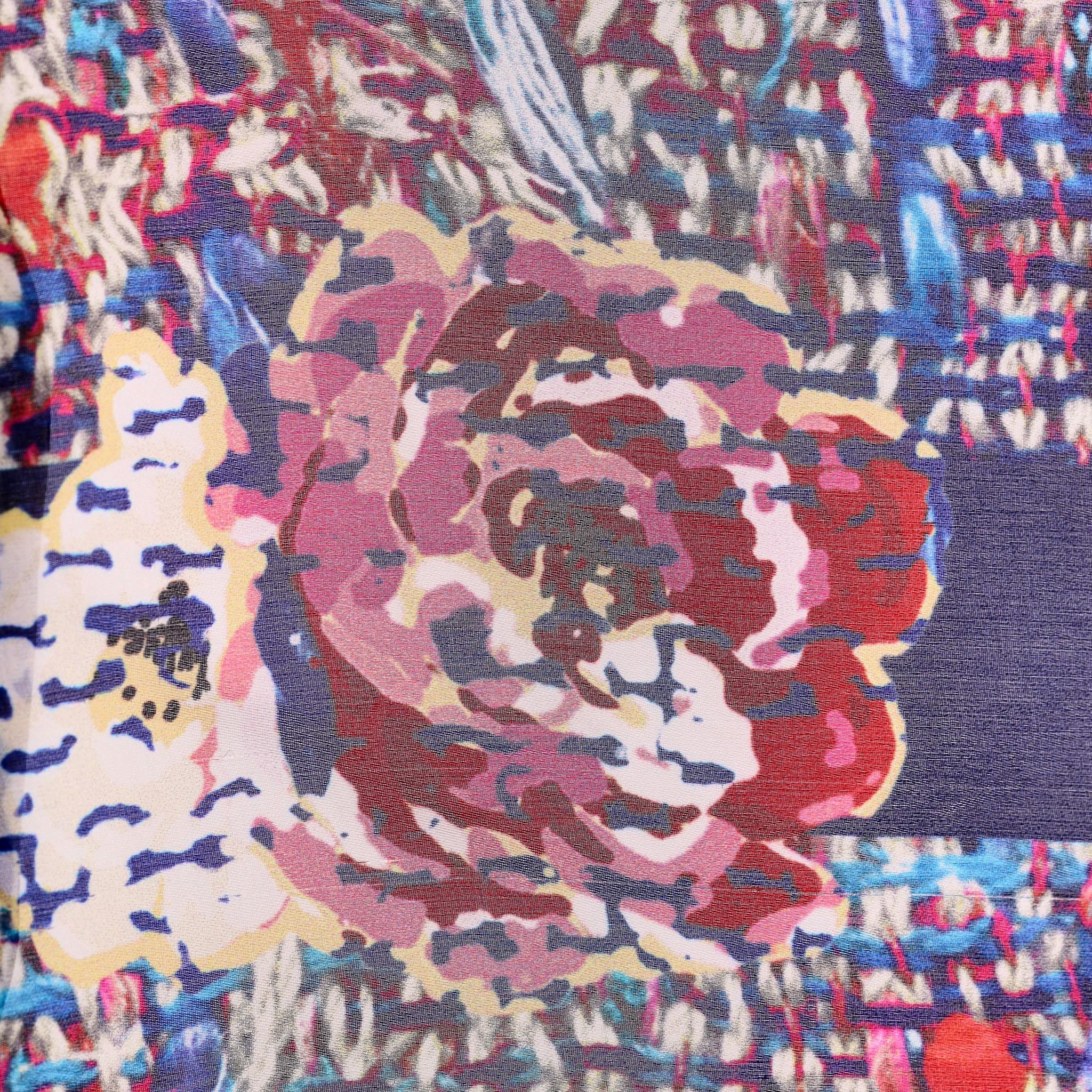 Women's Chanel Camellia Flower & Tweed Print Silk Scarf For Sale