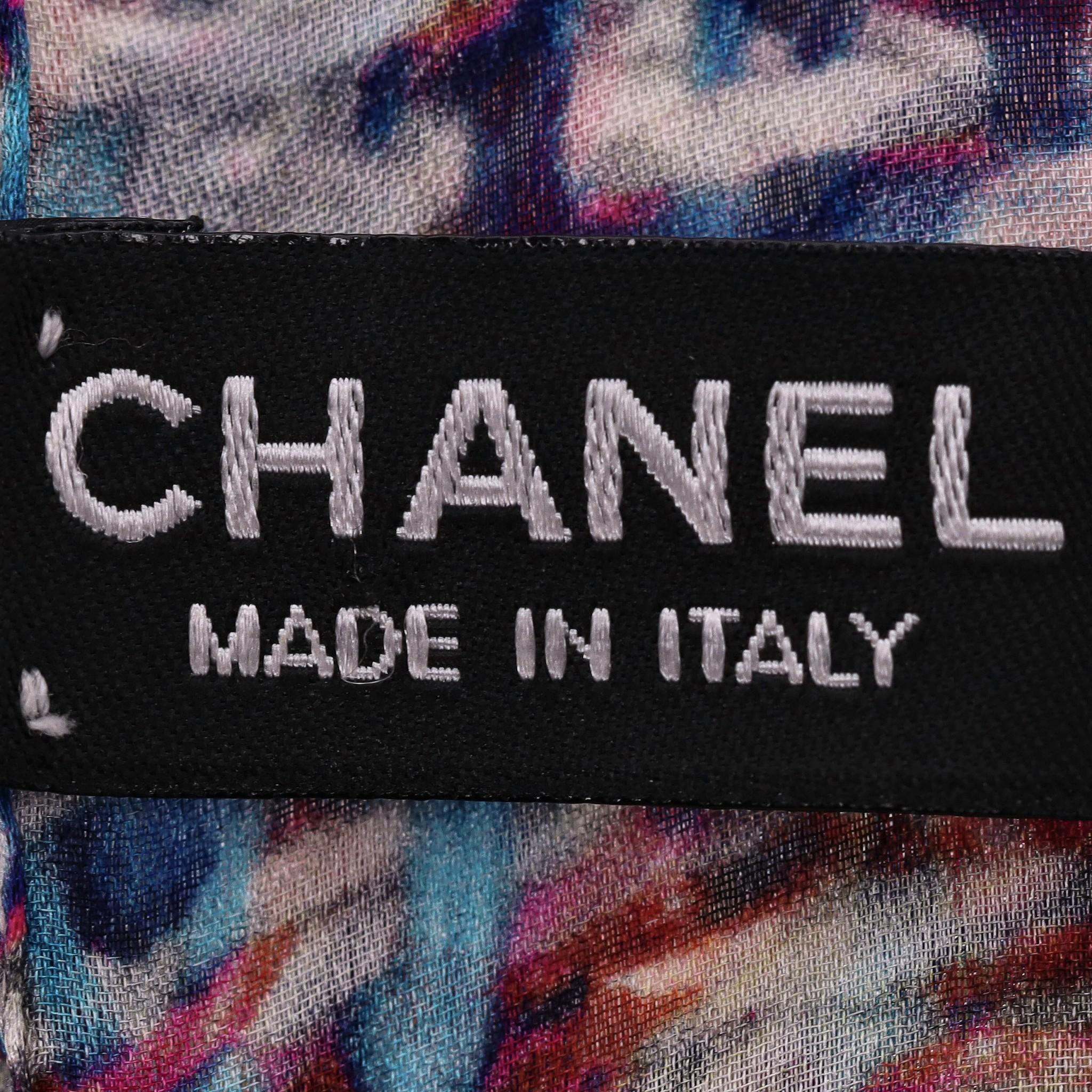Chanel Camellia Flower & Tweed Print Silk Scarf For Sale 2