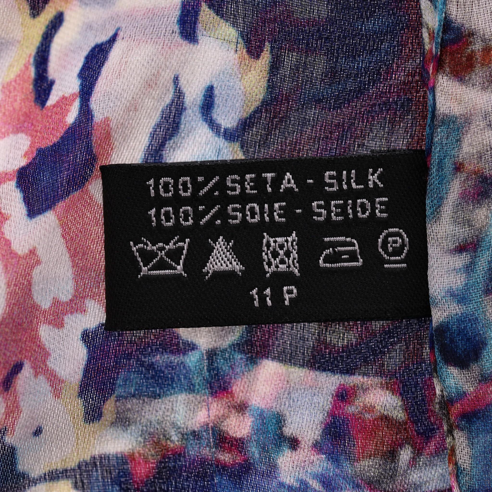 Chanel Camellia Flower & Tweed Print Silk Scarf For Sale 3