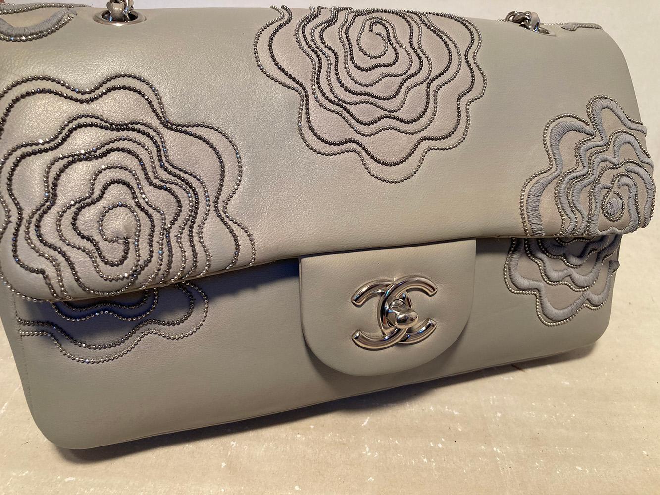 Chanel Camellia Follies Embroidered Medium Classic Flap For Sale 2