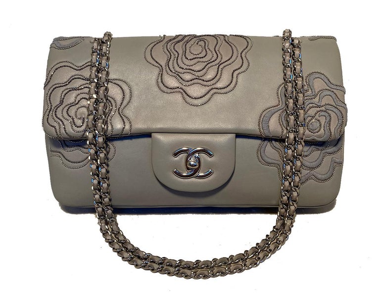 Chanel Camellia Follies Embroidered Medium Classic Flap For Sale at 1stDibs