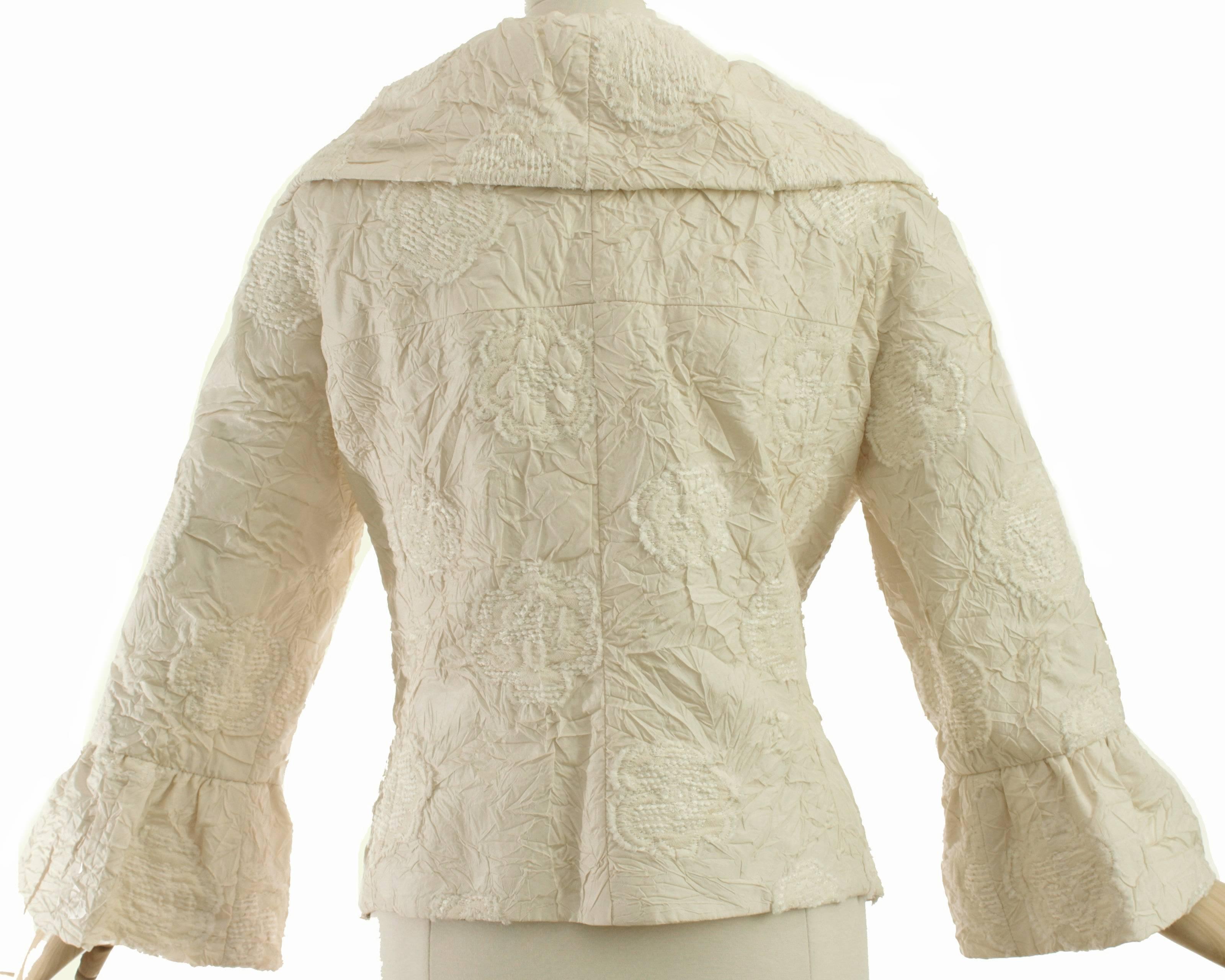 Chanel Camellia Jacket with Bell Ruffle Sleeves Cream Ivory Silk Jacquard 06P 46 In Good Condition In Port Saint Lucie, FL