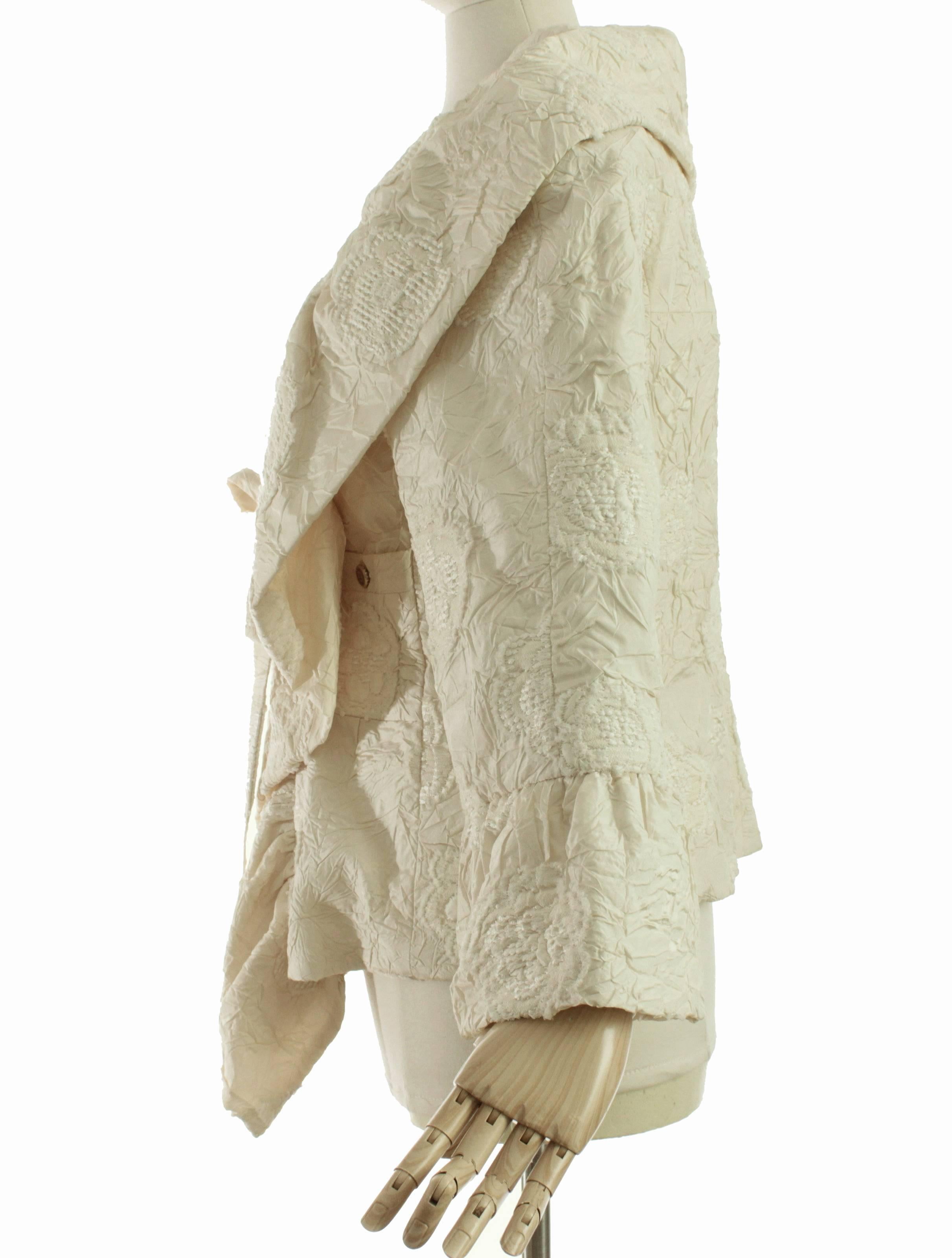 Women's Chanel Camellia Jacket with Bell Ruffle Sleeves Cream Ivory Silk Jacquard 06P 46