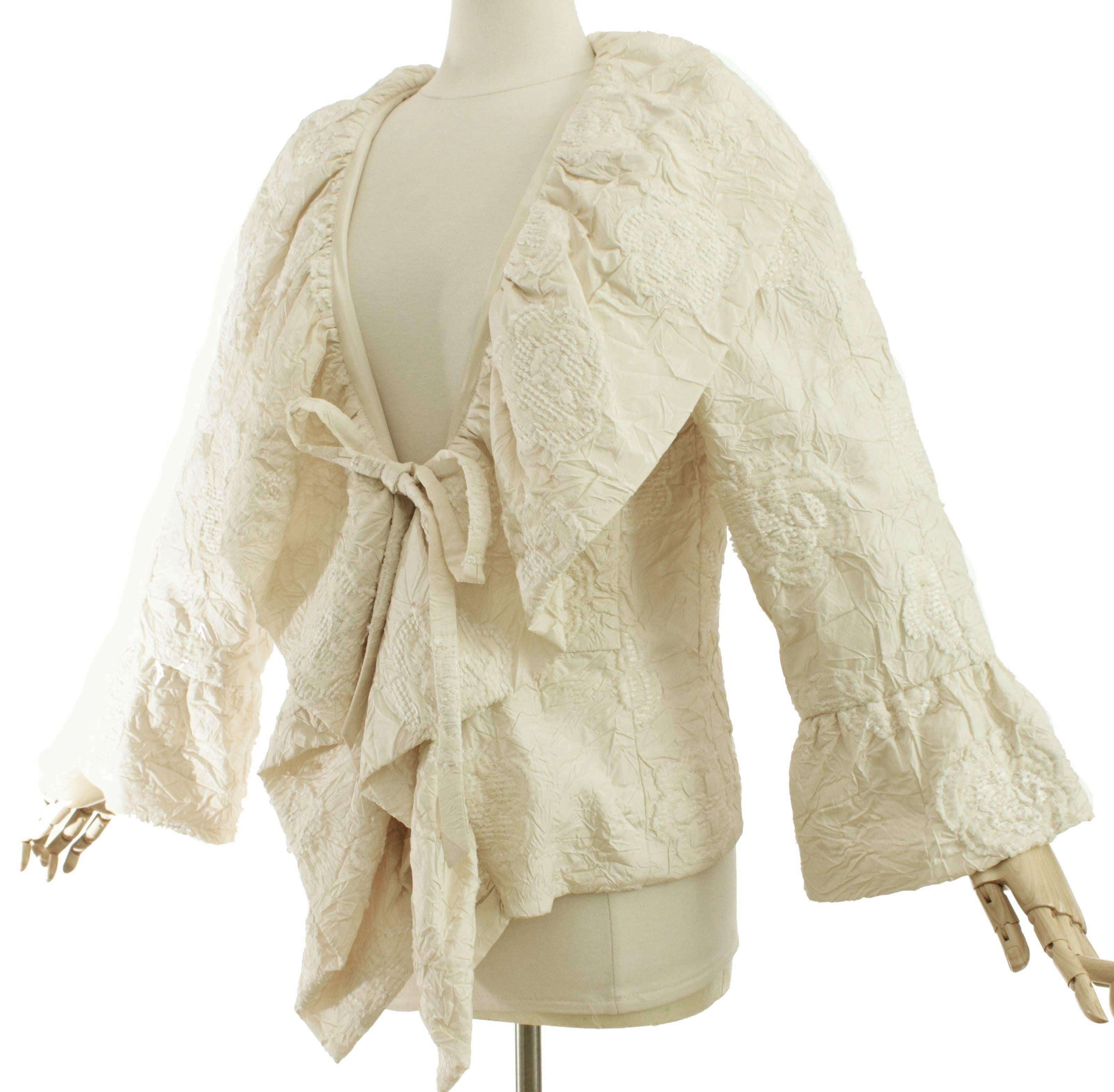 Chanel Camellia Jacket with Bell Ruffle Sleeves Cream Ivory Silk Jacquard 06P 46 1