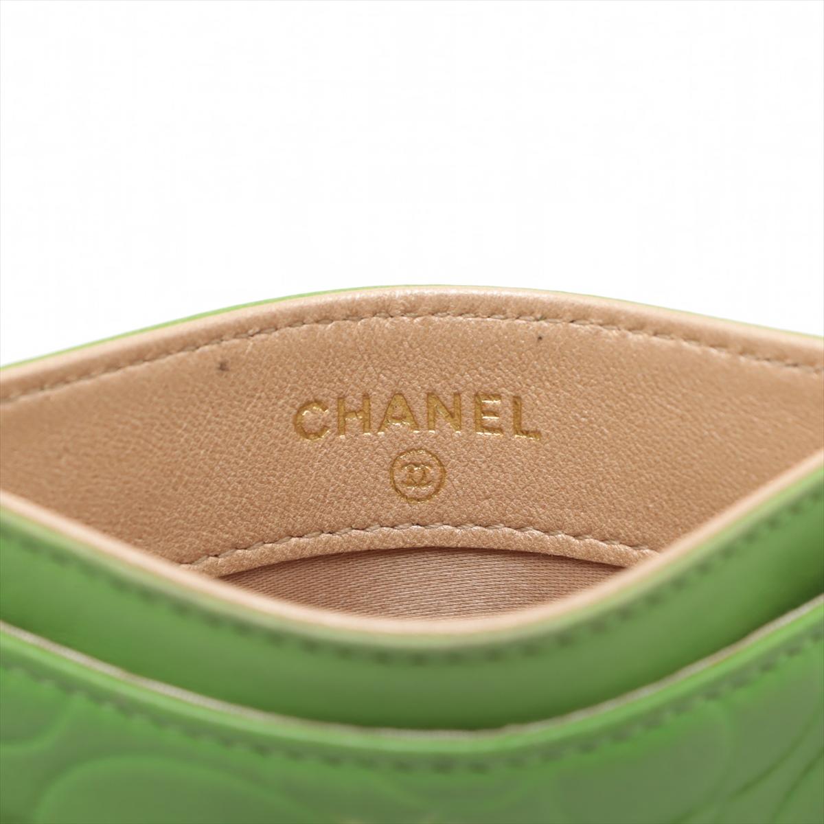 Chanel Camellia Lambskin Card Case Apple Green 4